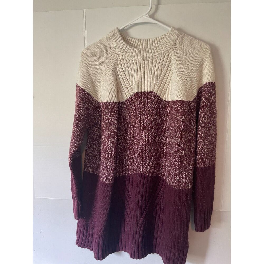 Isabel Maternity Maroon & Cream Heavy Knit Sweater – Size Large